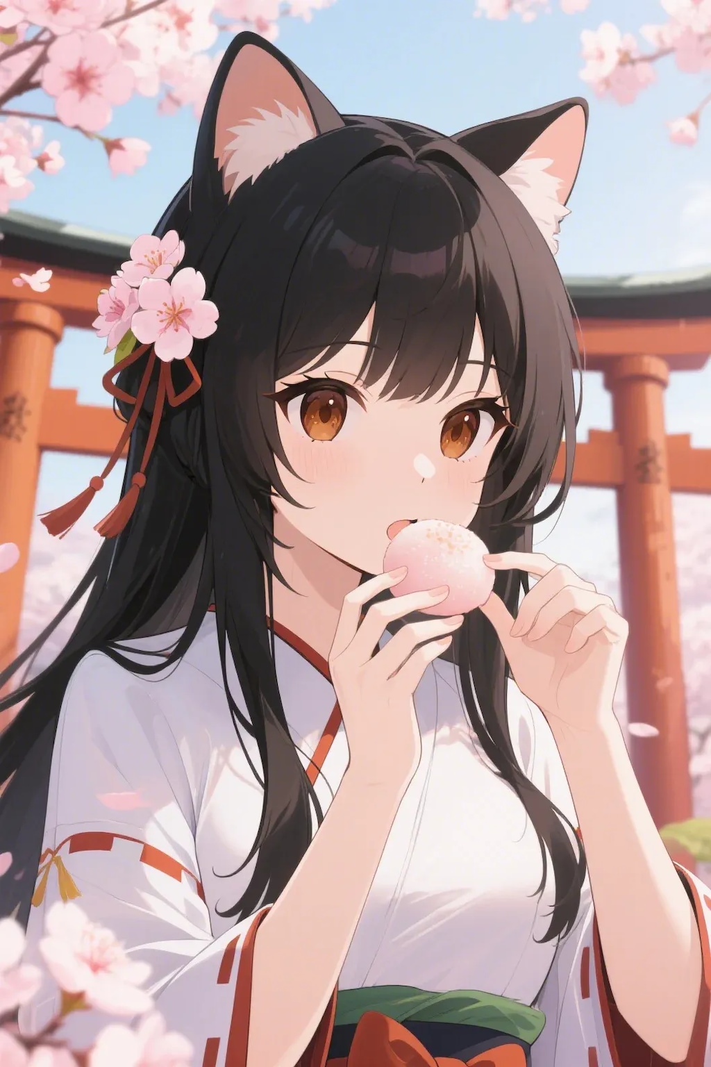 お餅を食べるさくらちゃん