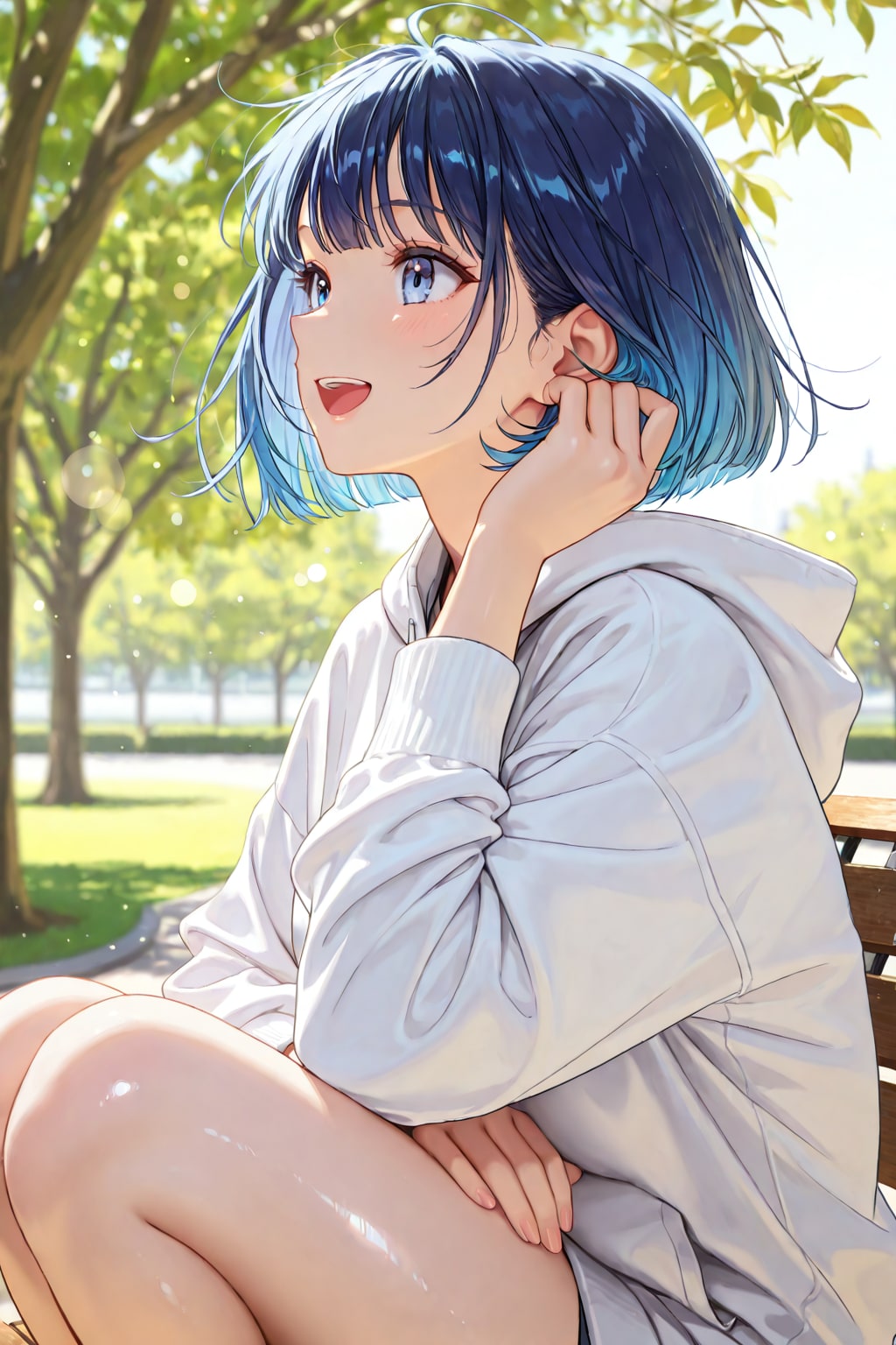 公園のベンチに座るWAVEちゃん