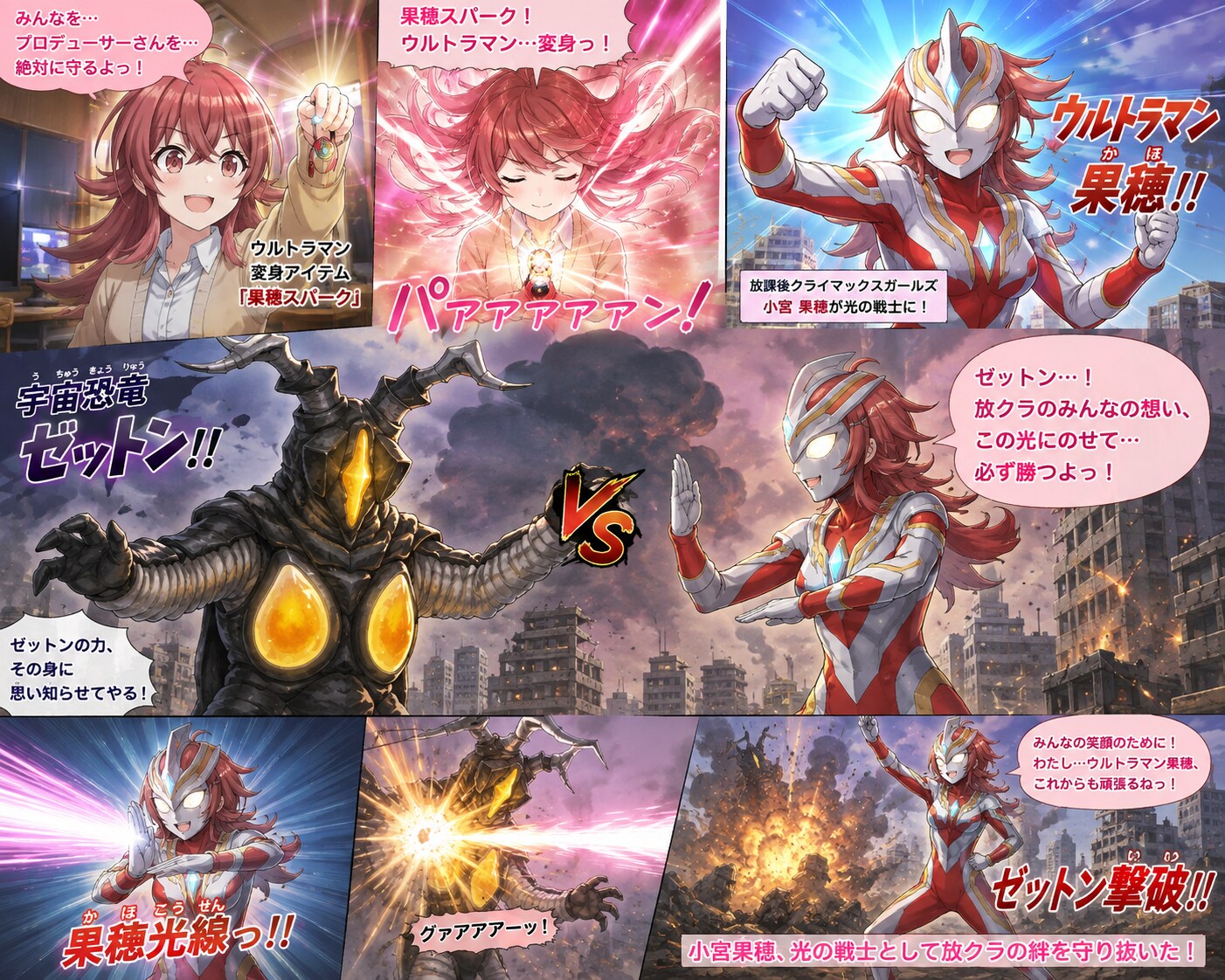 小宮果穂が変身したウルトラマンがゼットンと戦う | の人気AIイラスト・グラビア