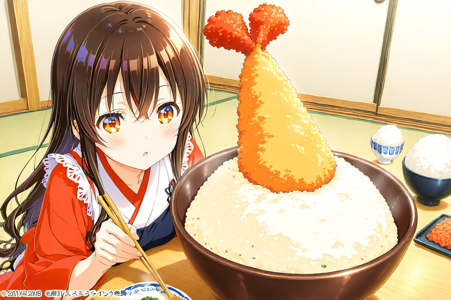 これも天丼やない。巨大エビフライがめり込んだご飯や | の人気AIイラスト・グラビア