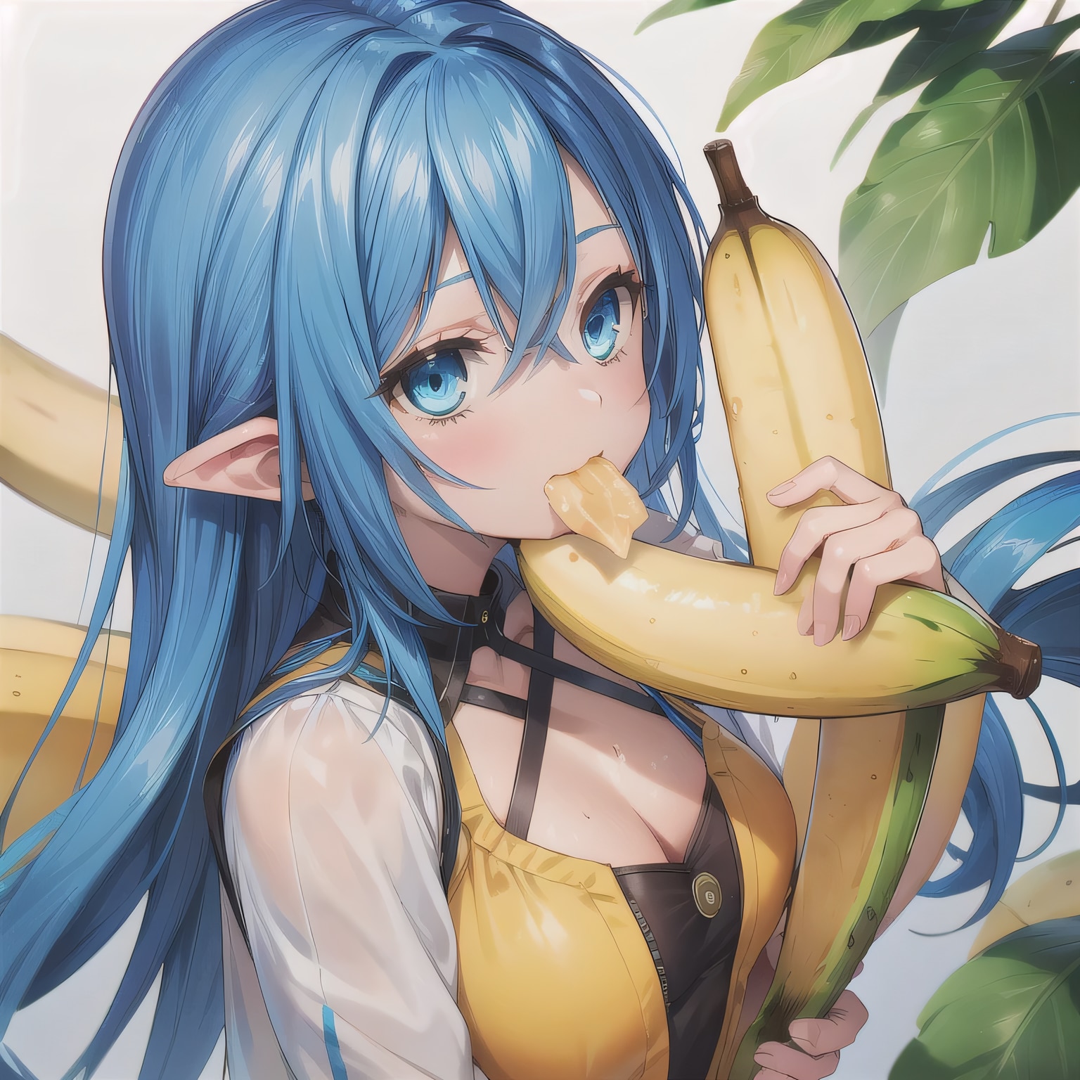 青髪ロングでバナナの少女 | の人気AIイラスト・グラビア