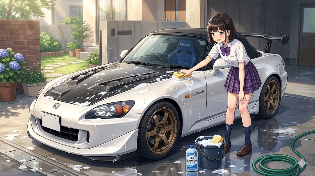 S2000を洗車する愛央ちゃん🩷 | の人気AIイラスト・グラビア