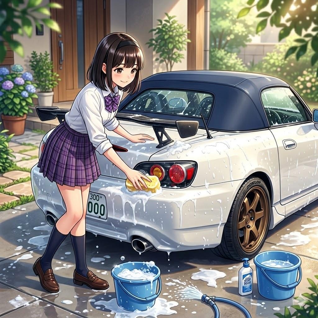 S2000を洗車する愛央ちゃん🩷