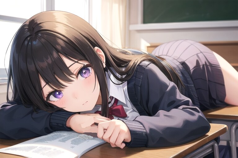 放課後の教室で、だらけ過ぎの女の子 | の人気AIイラスト・グラビア