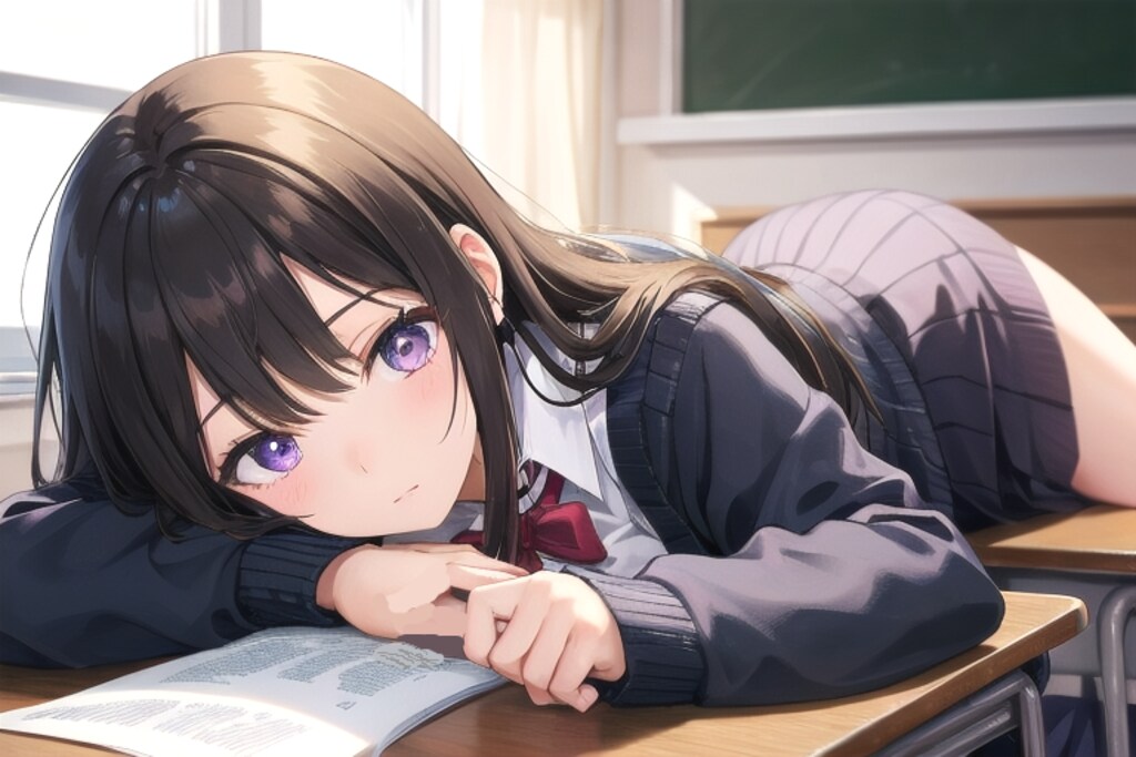 放課後の教室で、だらけ過ぎの女の子