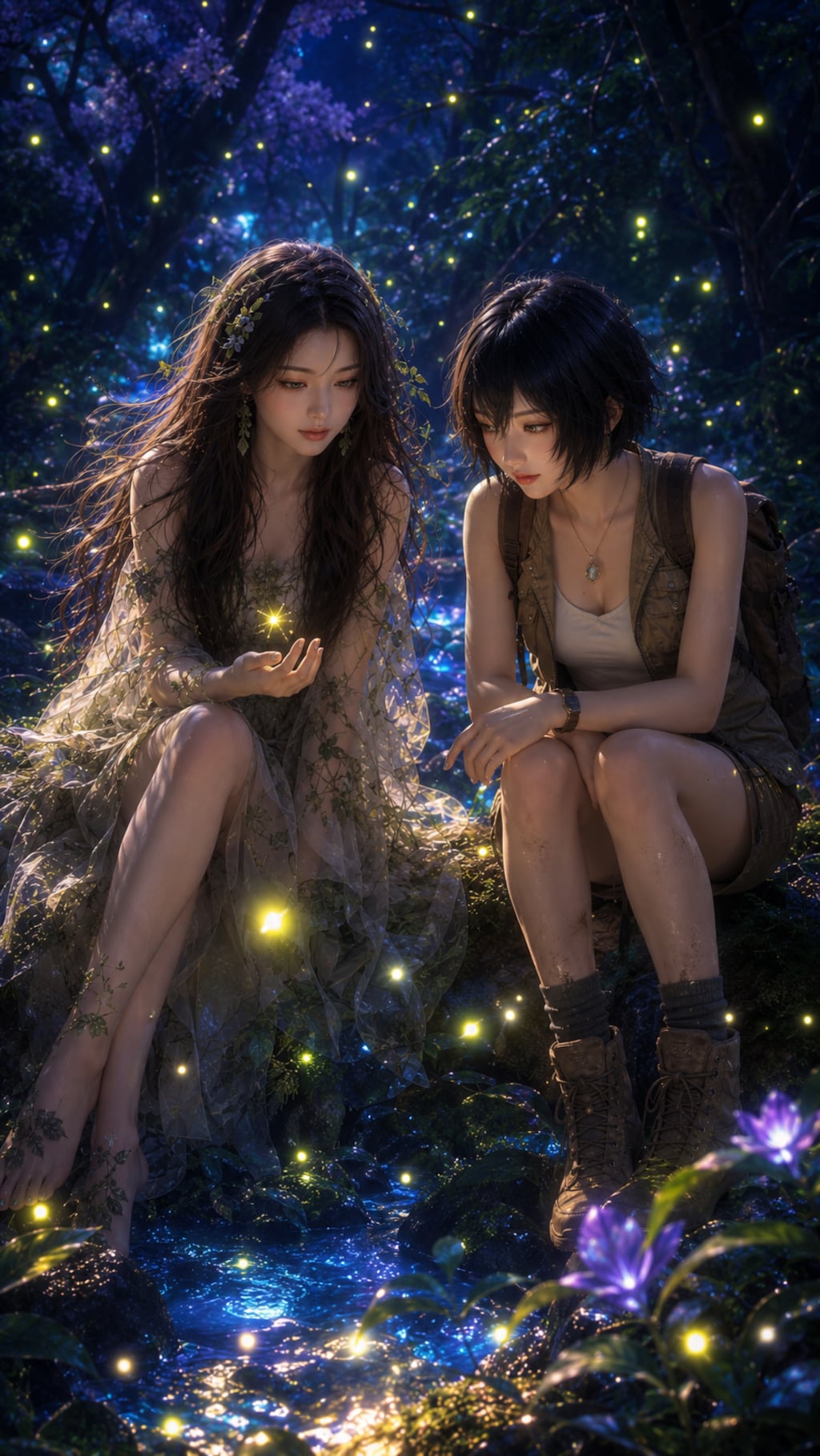 蛍を眺める２人（リーフ、アース）