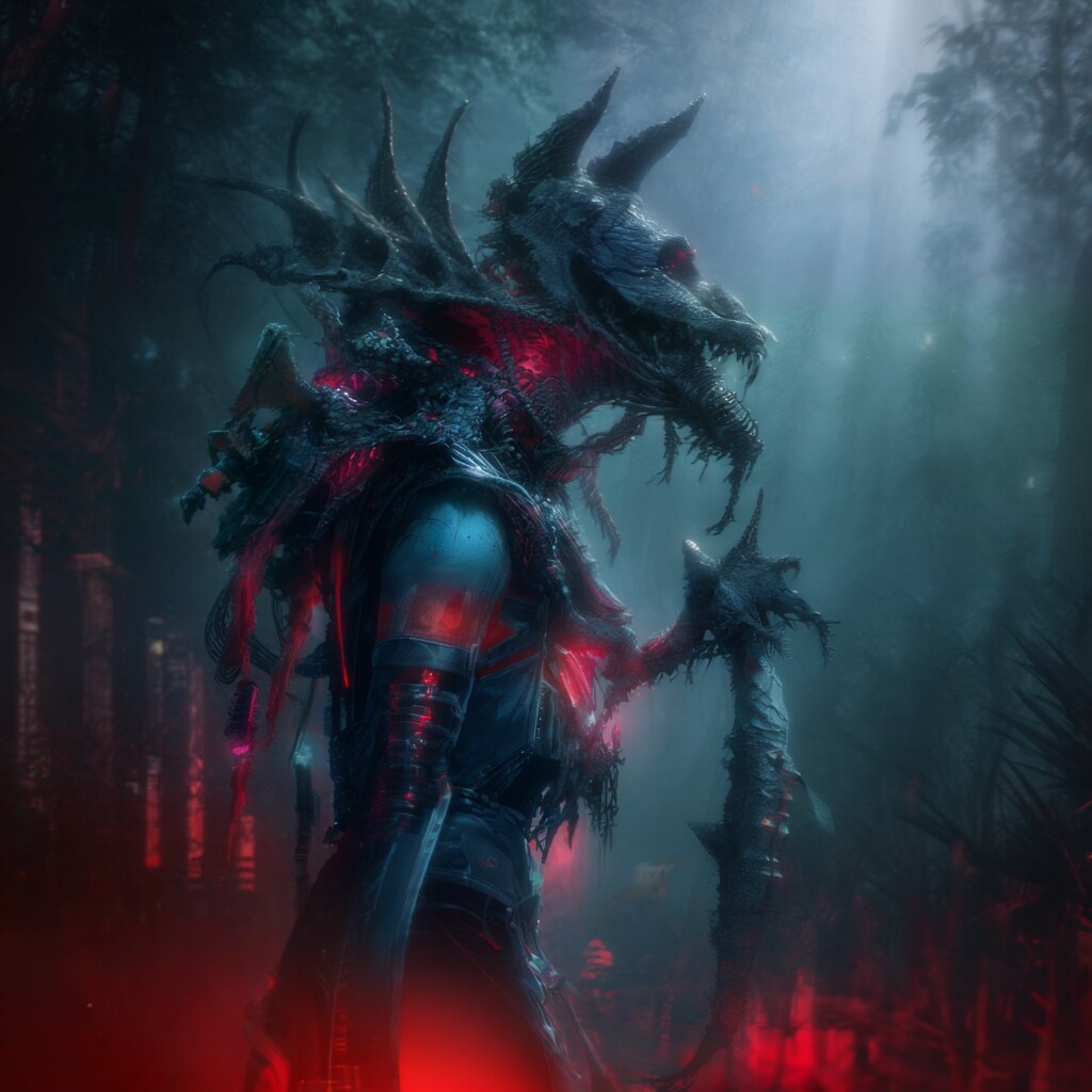 赤いオーラを放つ謎めいた不気味な未知の生物