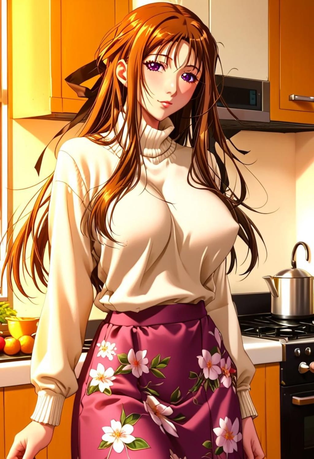 セーターでも隠し切れない巨乳奥さん