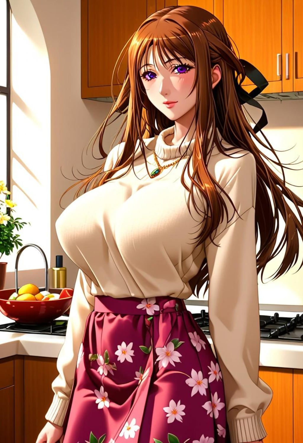 セーターでも隠し切れない巨乳奥さん