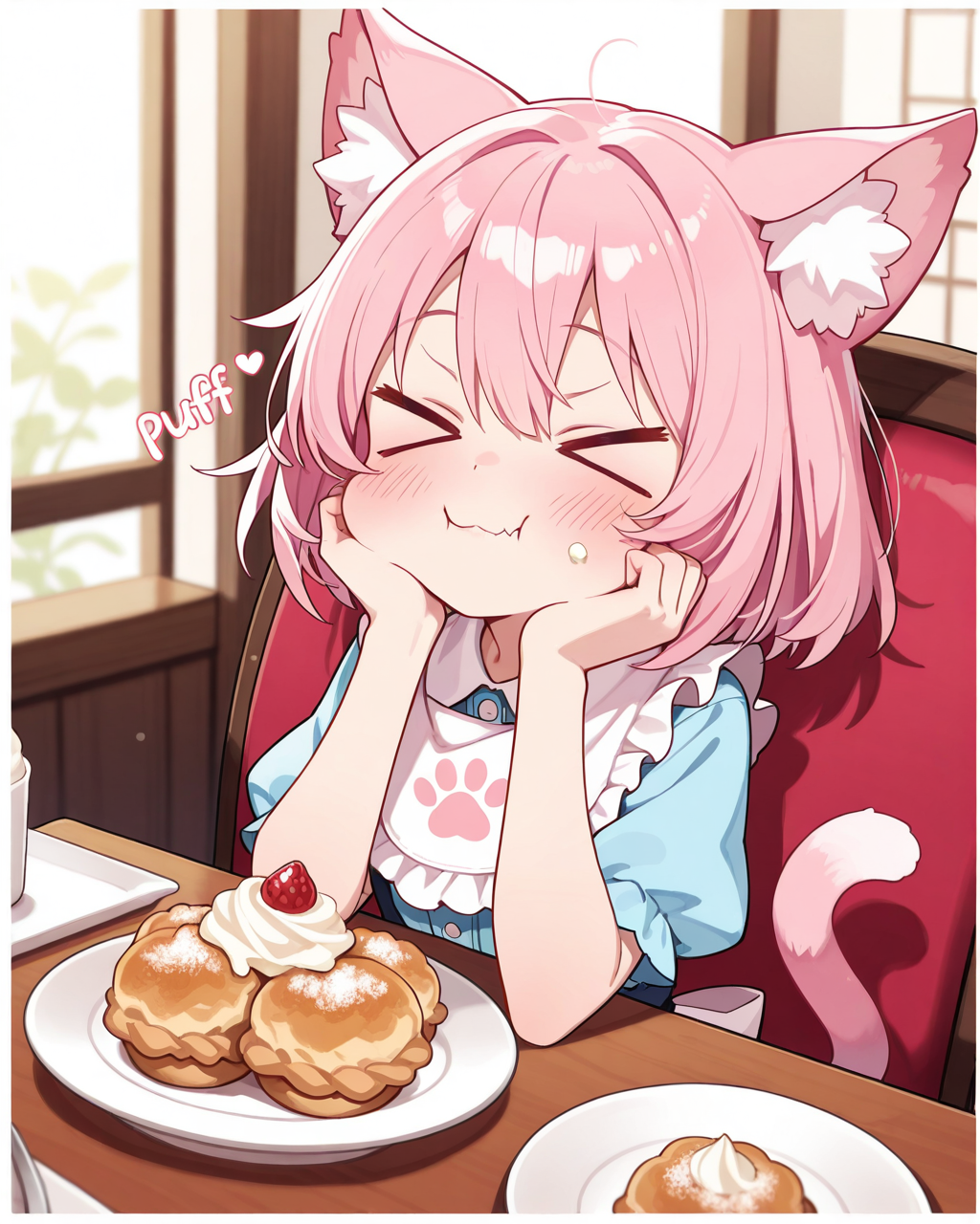 シュークリームが美味しすぎてほっぺが落ちそうになるねこ