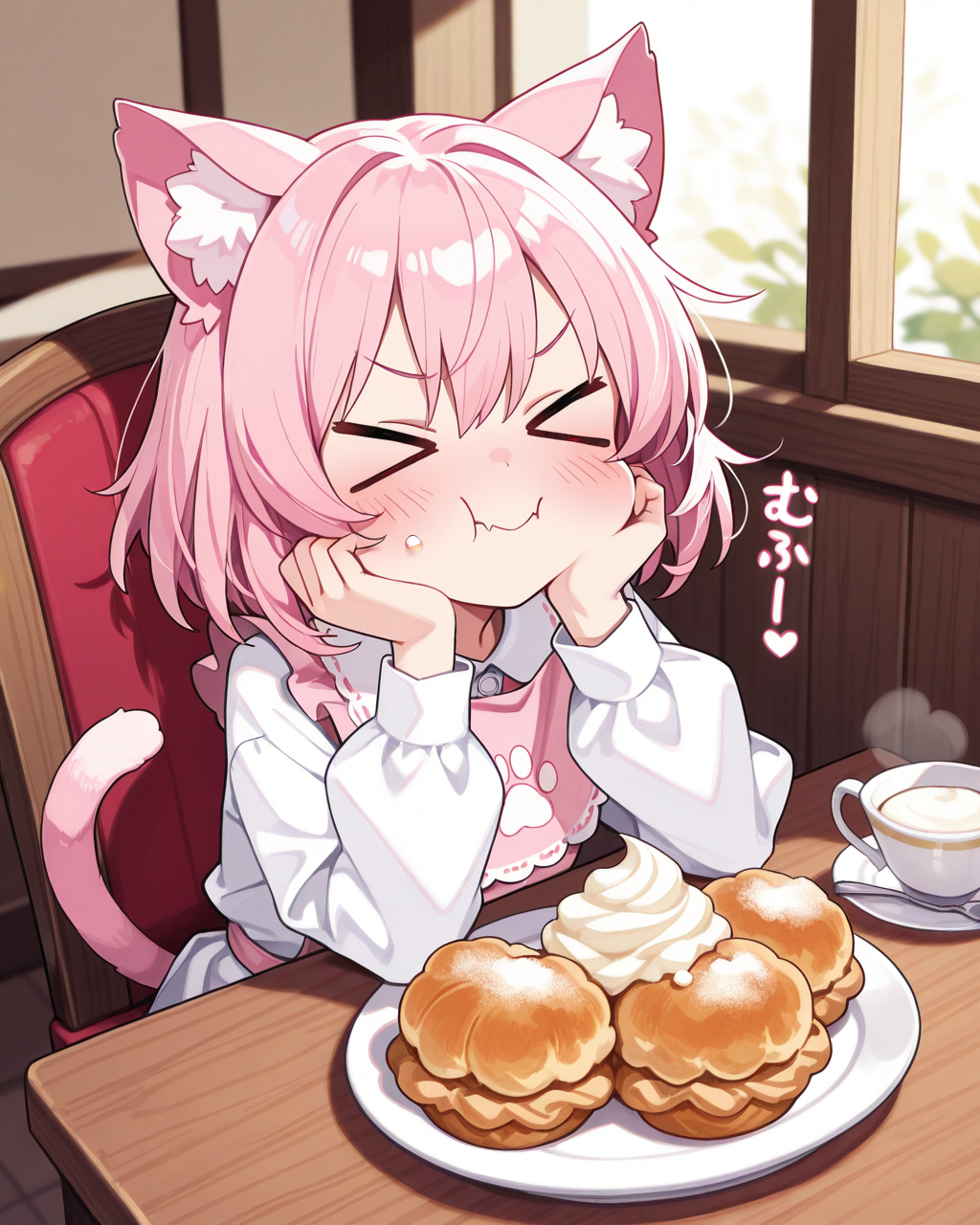 シュークリームが美味しすぎてほっぺが落ちそうになるねこ | の人気AIイラスト・グラビア