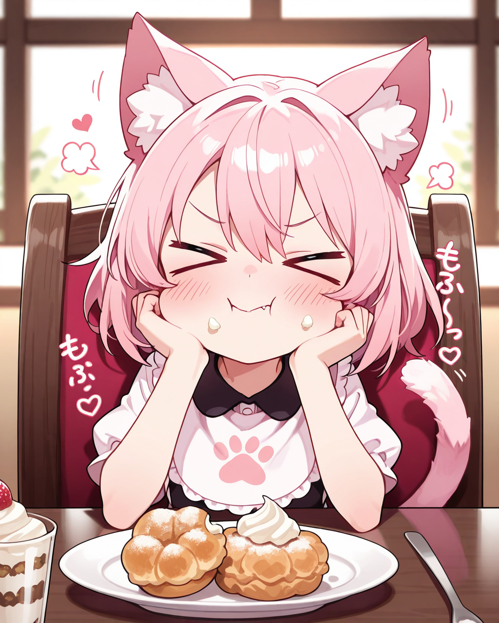 シュークリームが美味しすぎてほっぺが落ちそうになるねこ