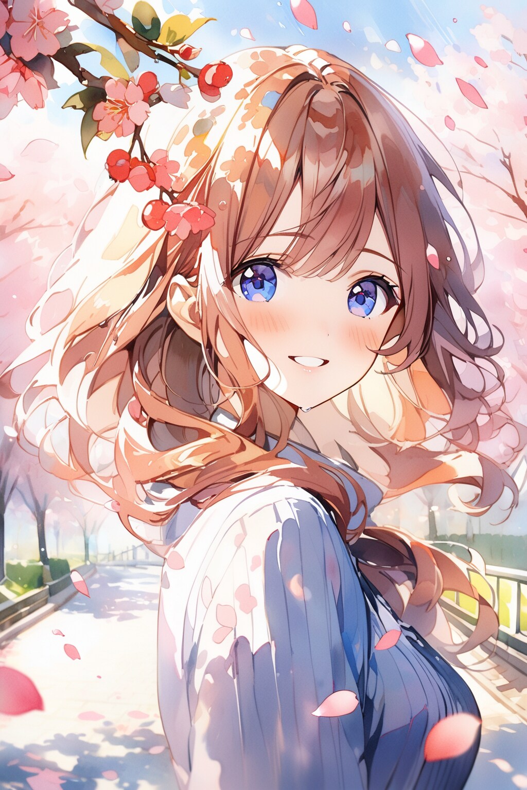 桜吹雪と女性