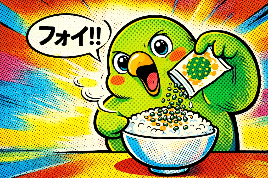 ご飯とポップアートインコ