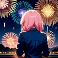 花火を見るピンク髪ちゃん 3枚目