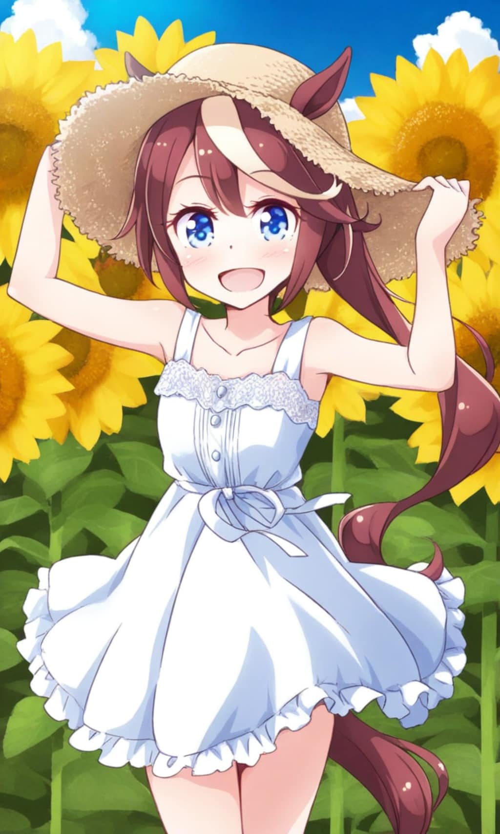 トウカイテイオー 麦わら帽子とワンピース ひまわり畑