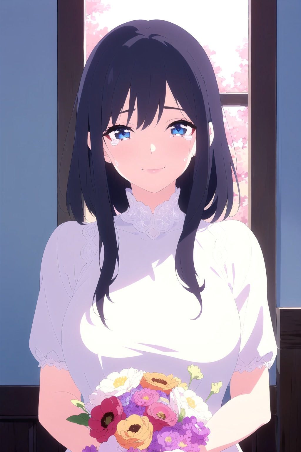 花束を手に彼女は