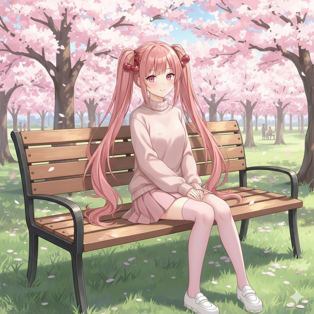 ベンチに座る桜ミク🍒