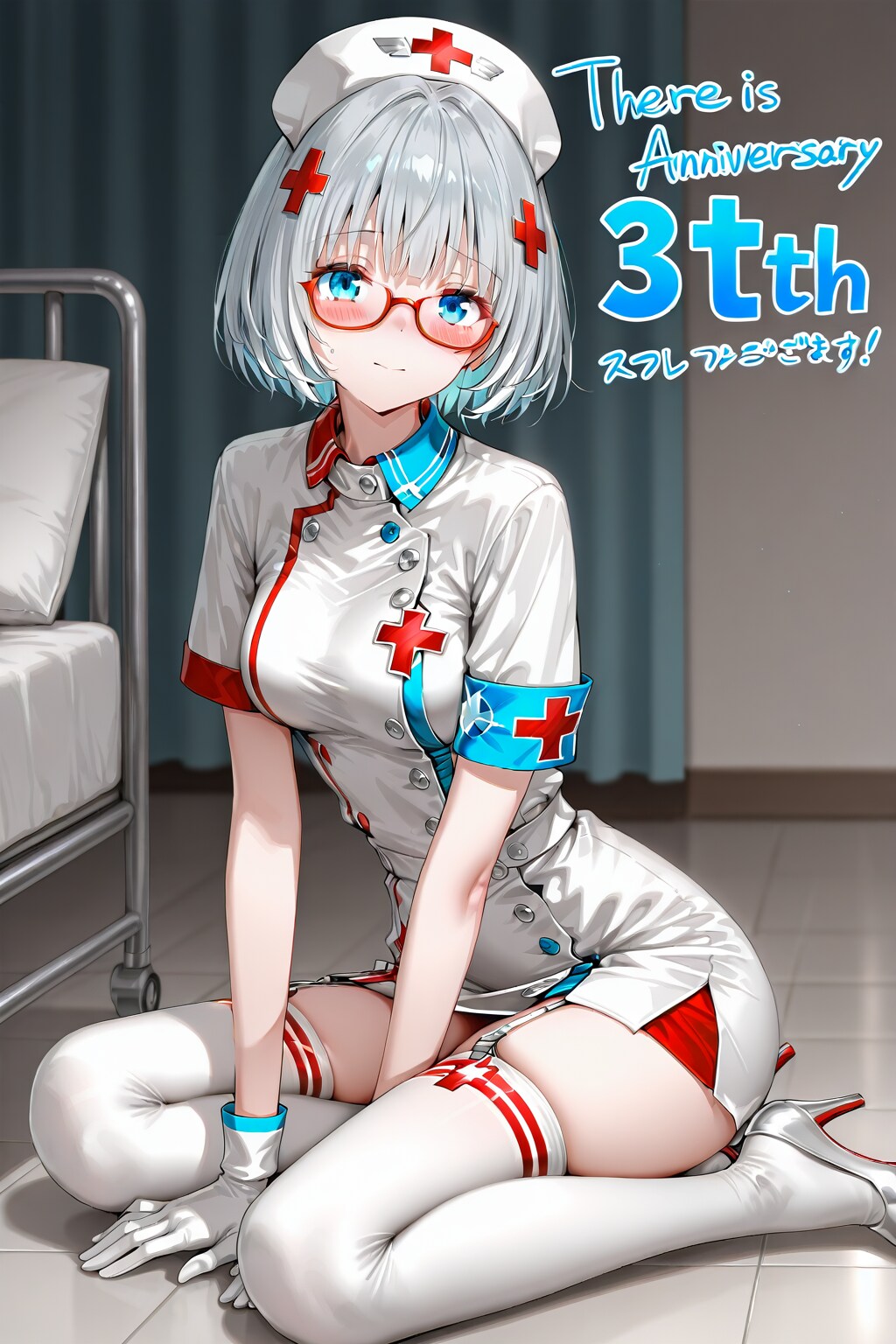 銀髪のナース風コスチュームの女性20251026 | の人気AIイラスト・グラビア