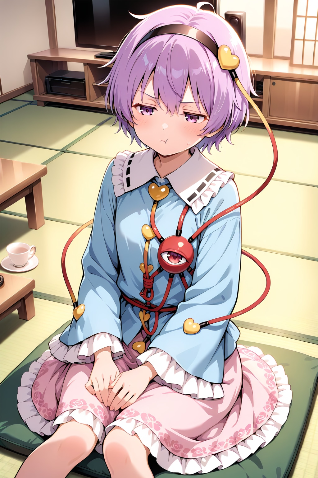 茶の間で不満を示すさとりちゃん