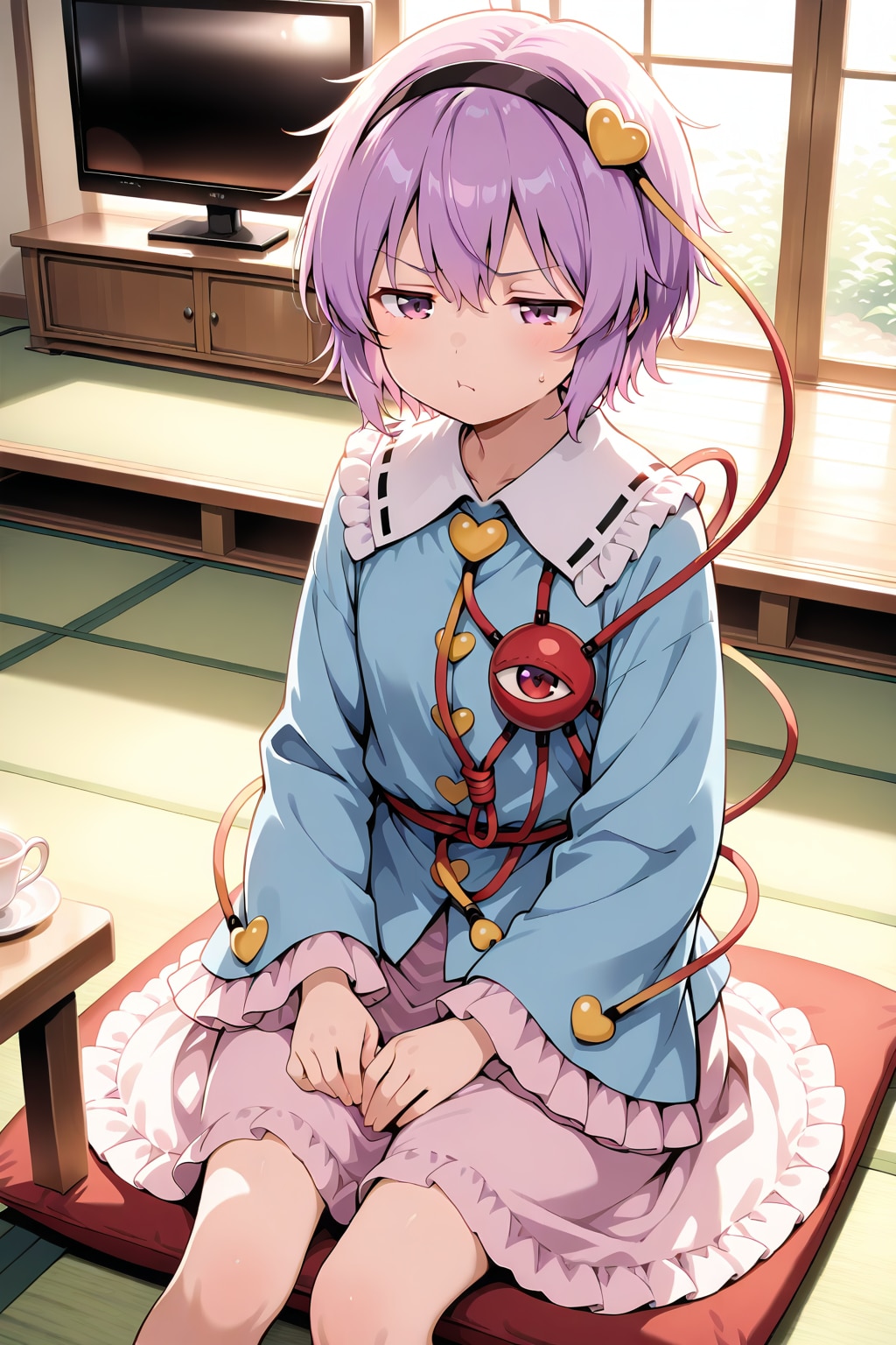 茶の間で不満を示すさとりちゃん