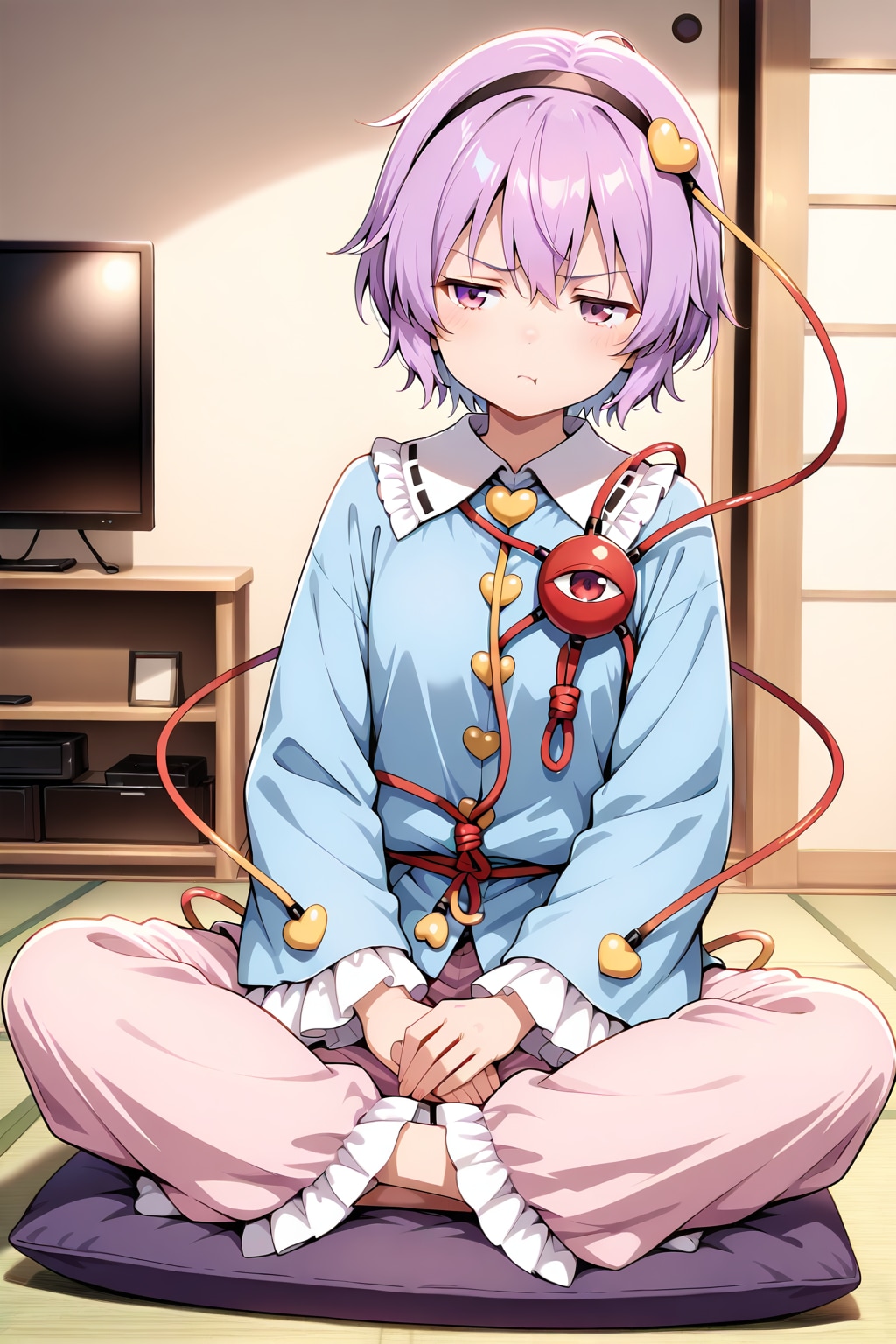 茶の間で不満を示すさとりちゃん