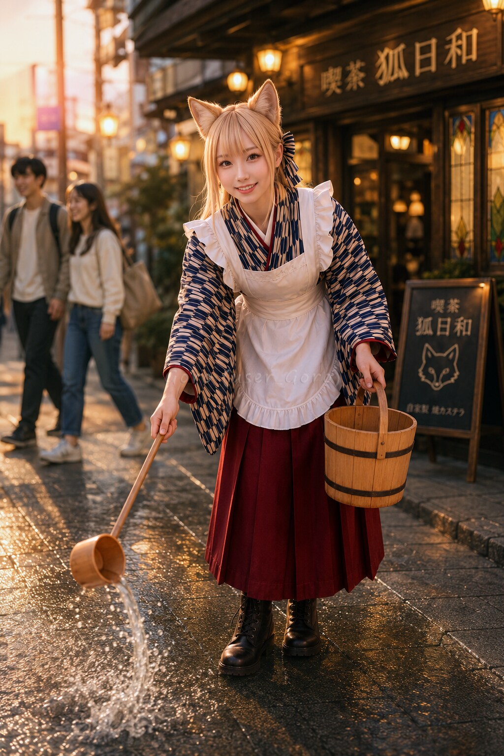 喫茶狐日和の打ち水