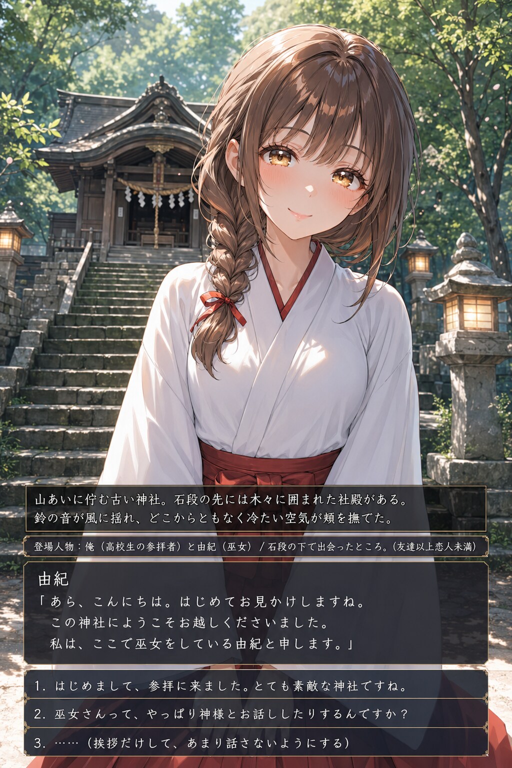 恋愛ゲーム『神社で恋しよっ！』 | の人気AIイラスト・グラビア