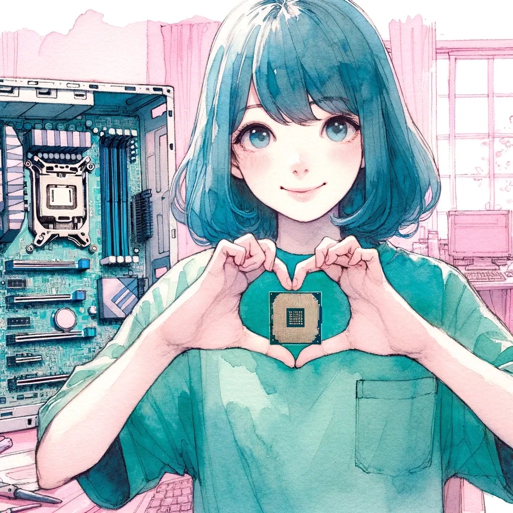 無事にCPUソケットに入るようにとCPUに愛のパワーを込めている女の子