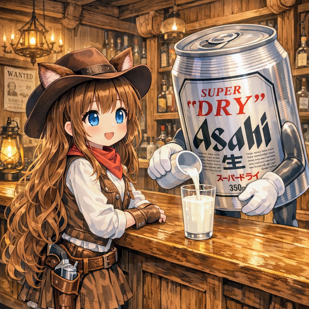 西部劇の酒場でミルクを頼む小さな女の子