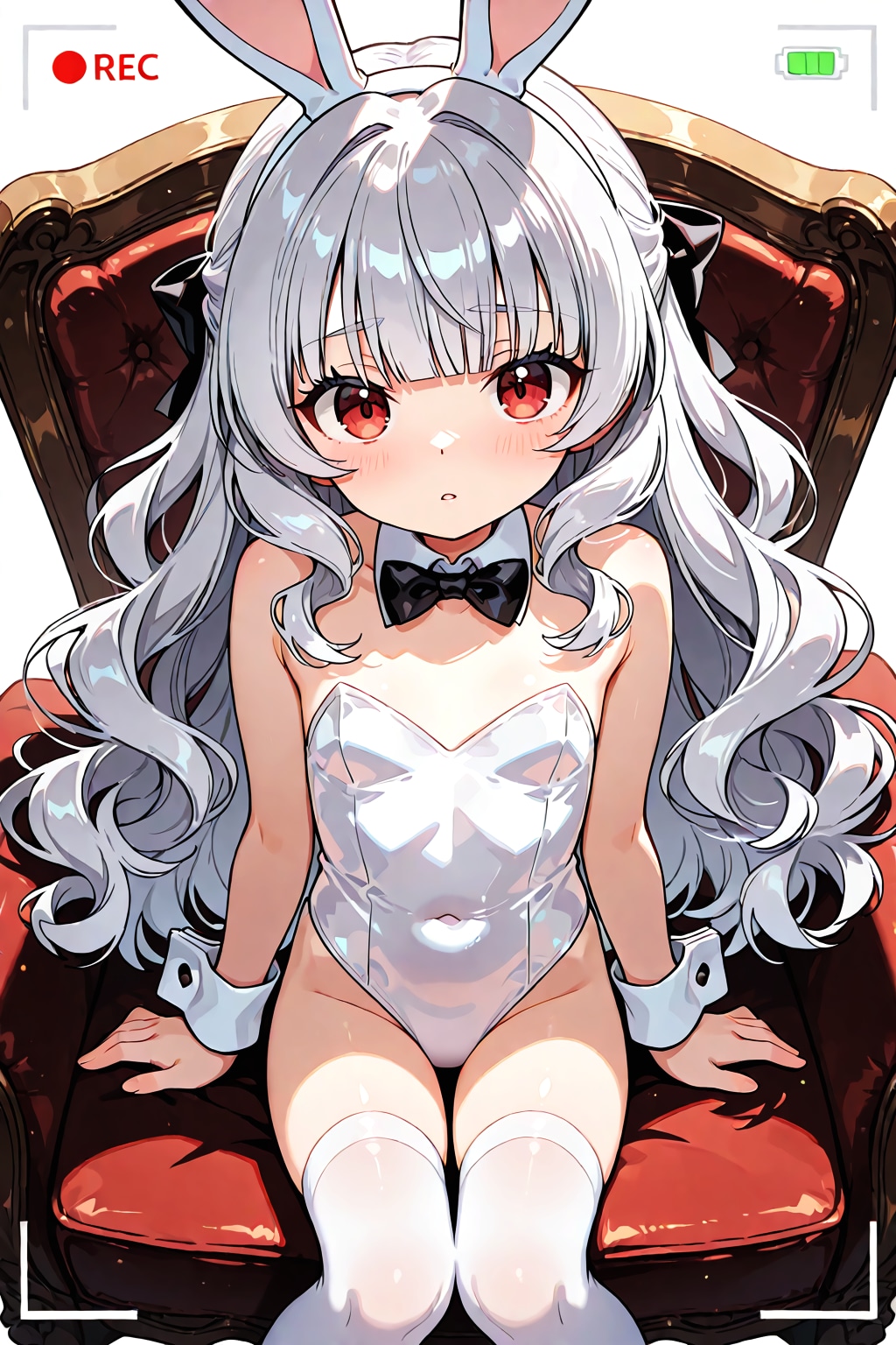 うさぎと赤い椅子