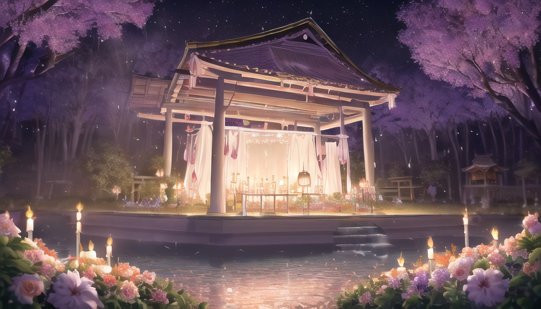Flowerbed with lamps