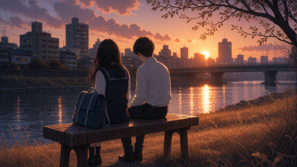 夕焼けのベンチと、ふたりの距離