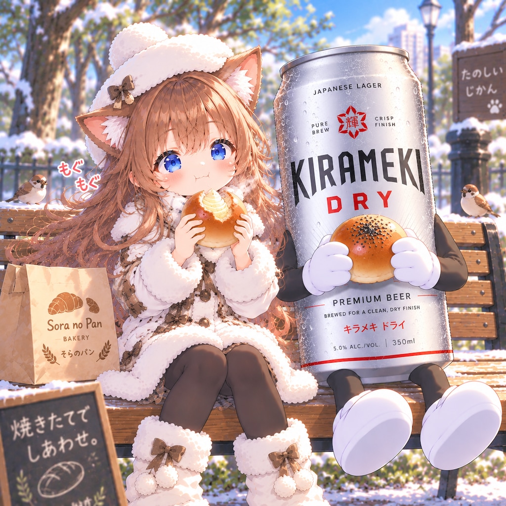 焼きたてのクリームパンを食べる小さな女の子