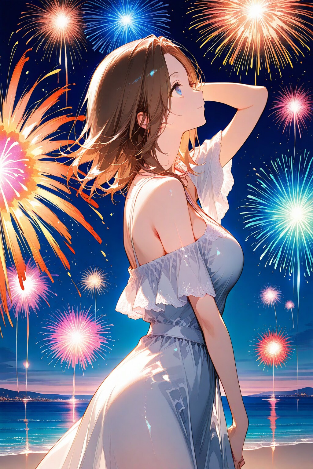 夏の海は開放的？【花火】