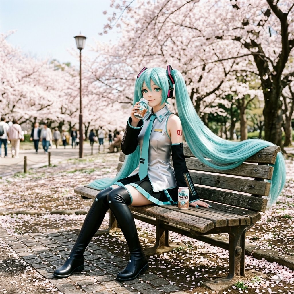 Gemini 公園で缶コーヒーを飲むミクさん