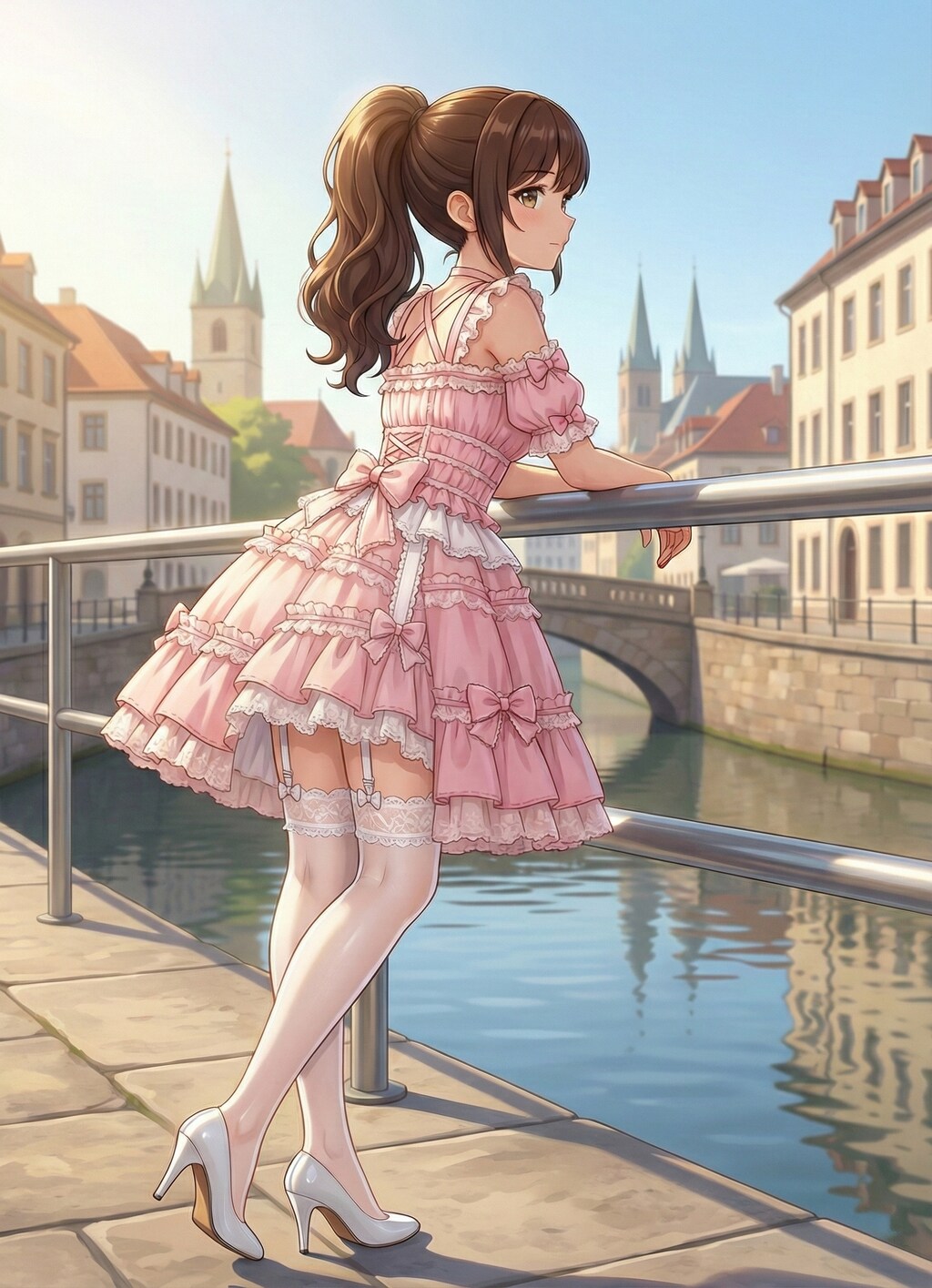 花染めの川辺に佇む