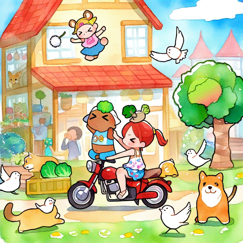 オートバイに乗る赤髪ちゃん