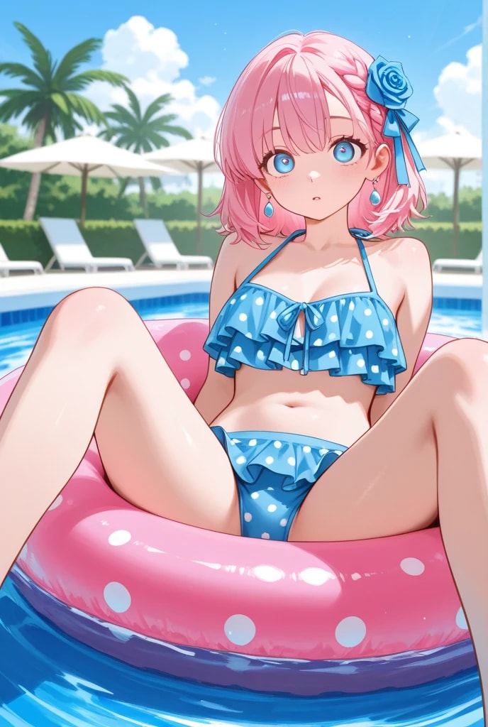 浮き輪でぷかぷか、こまのちゃん