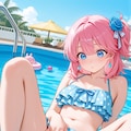 浮き輪でぷかぷか、こまのちゃん 4枚目