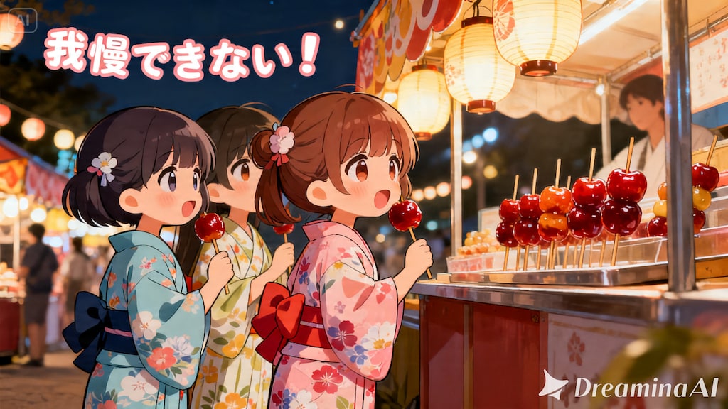 今日の夏休み（リンゴ飴にかじりつく１）