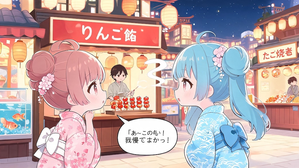 今日の夏休み（リンゴ飴にかじりつく１）