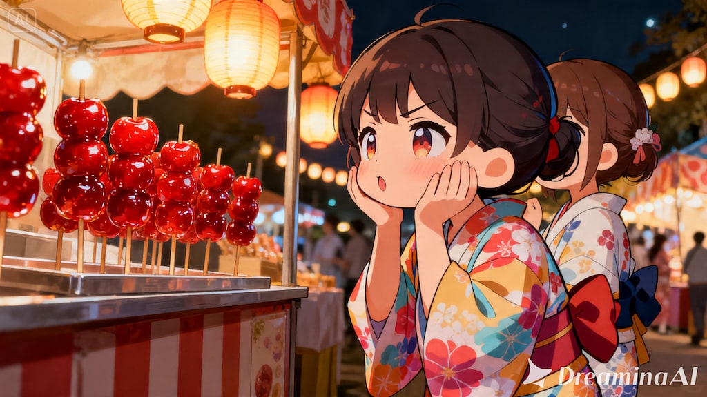 今日の夏休み（リンゴ飴にかじりつく１）