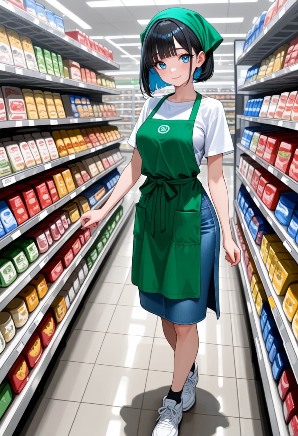 働く黒髪栞ちゃん