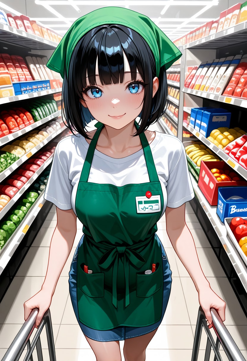 働く黒髪栞ちゃん