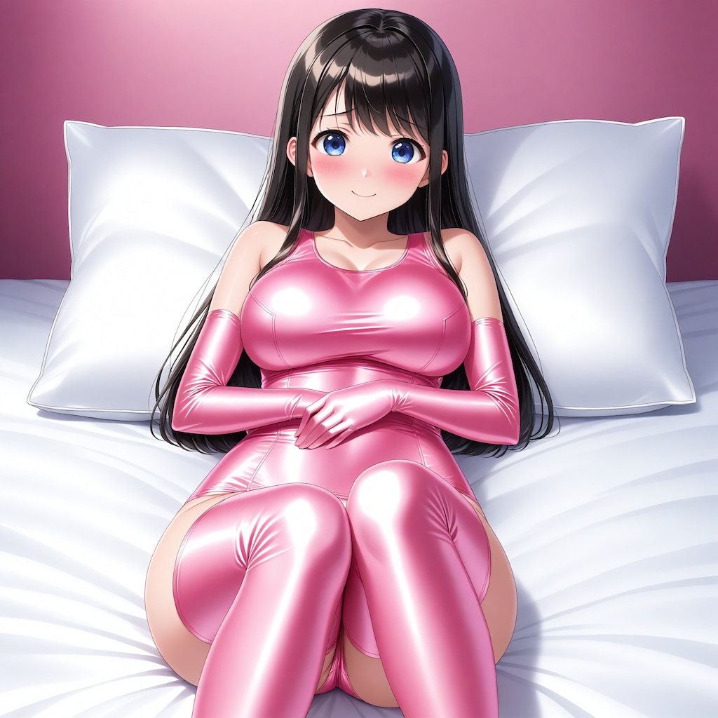 ピンクサテン旧型スクール水着長手袋サイハイソックス