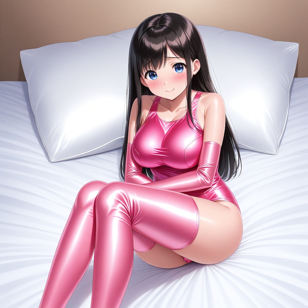ピンクサテン旧型スクール水着長手袋サイハイソックス
