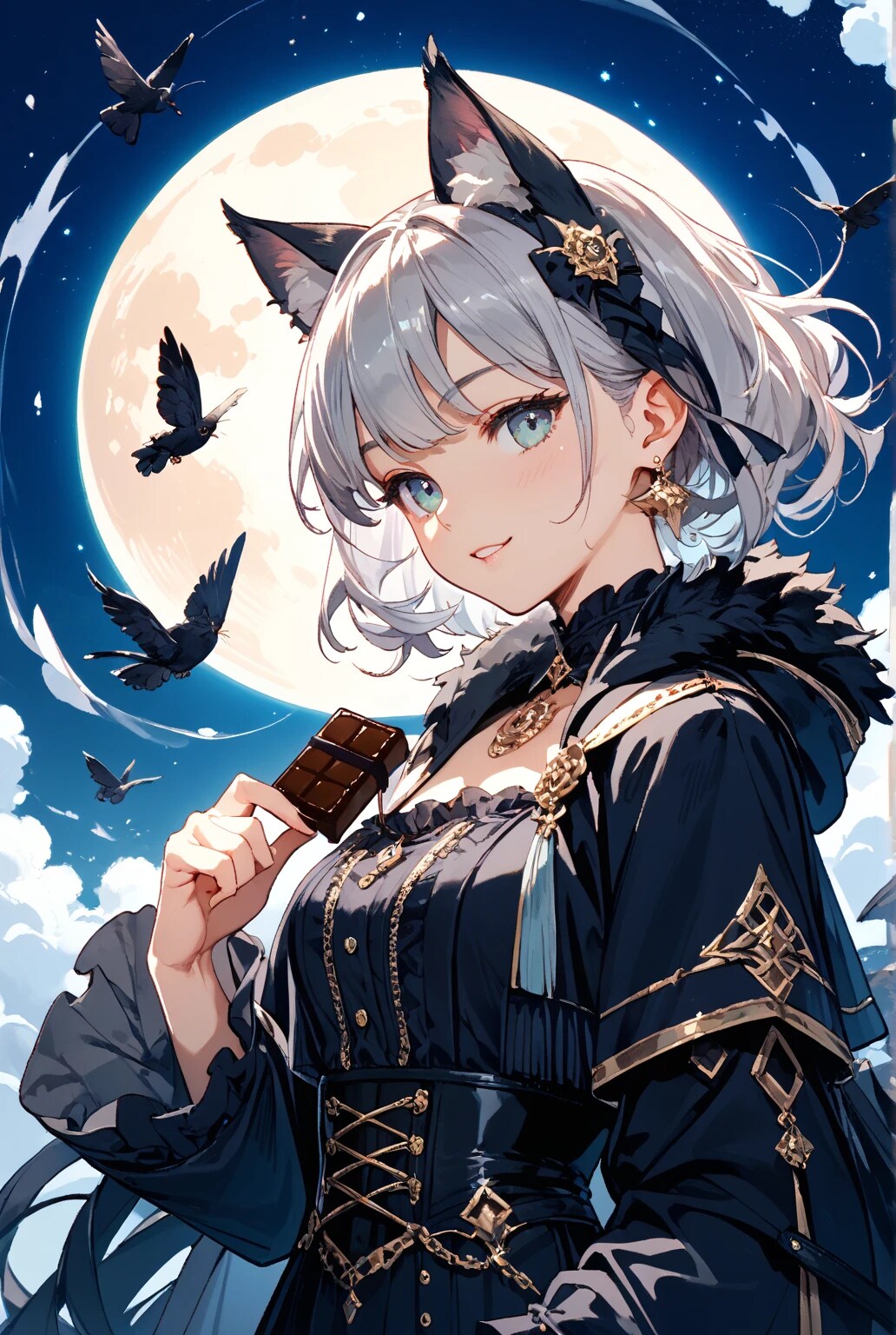 月夜のネコミミ娘 | の人気AIイラスト・グラビア