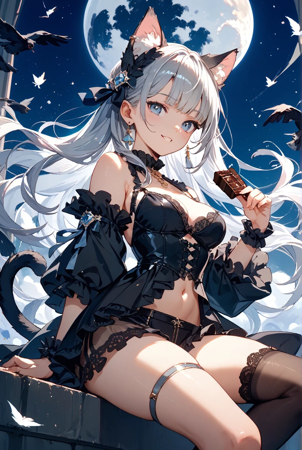 月夜のネコミミ娘