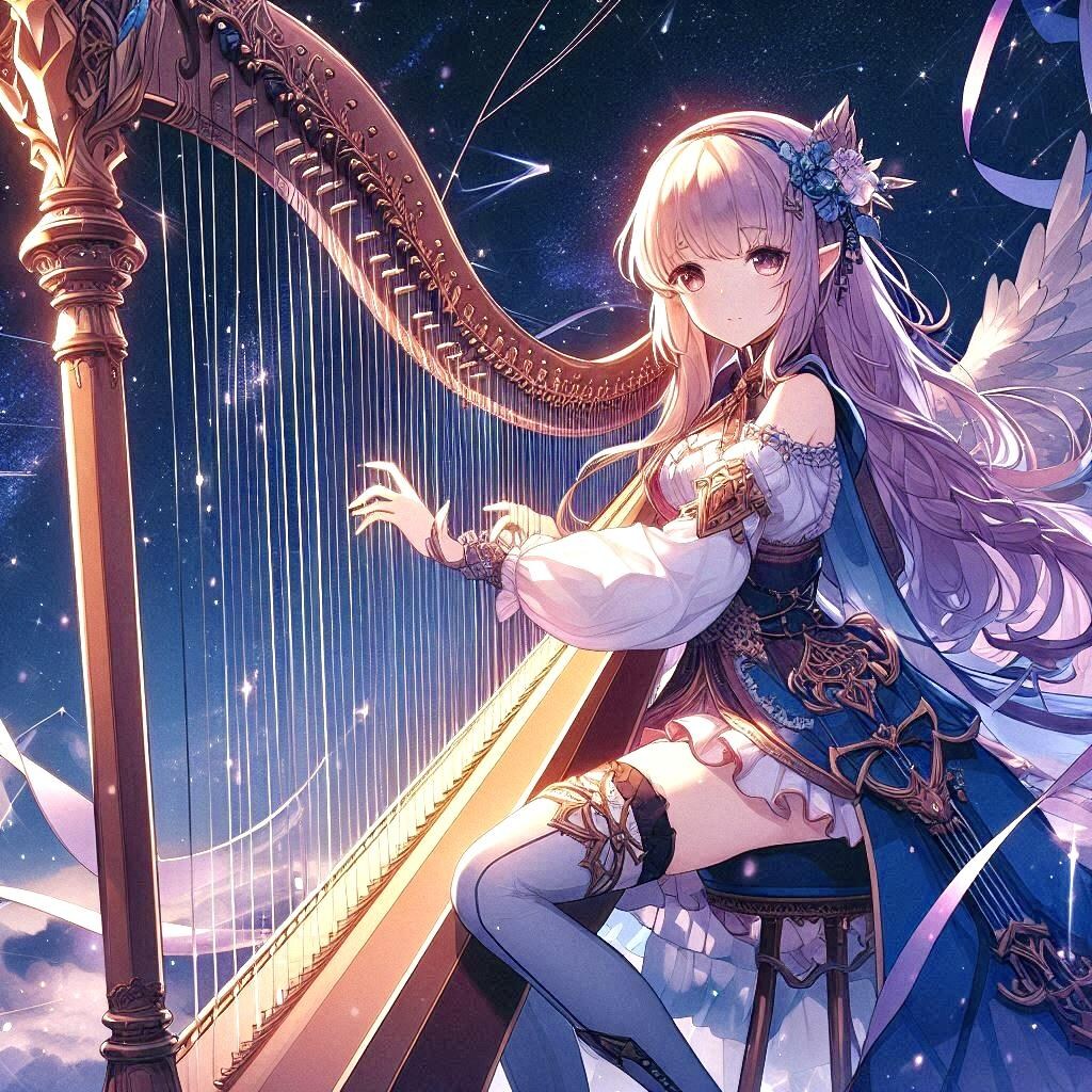 ハープを奏でる美女